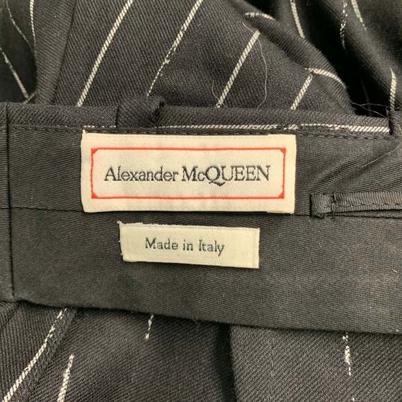 ALEXANDER MCQUEEN Black White Wool chalk stripe Pleated Dress Pants - Picture 4 of 5